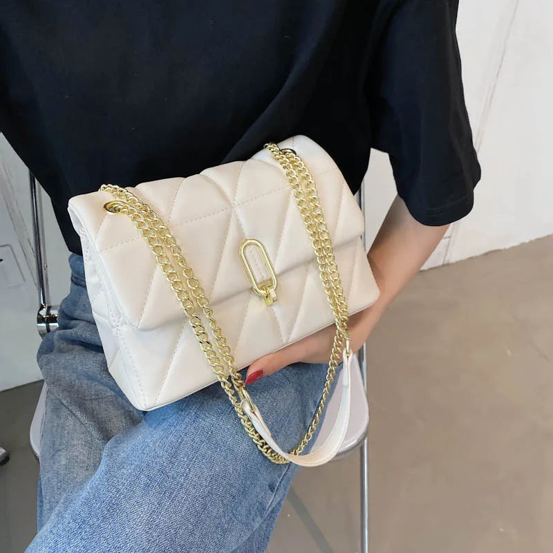 Kiwi Green Summer PU Leather Flap Crossbody Bags For Women Luxury Solid Color Shoulder Handbags Chain Purses