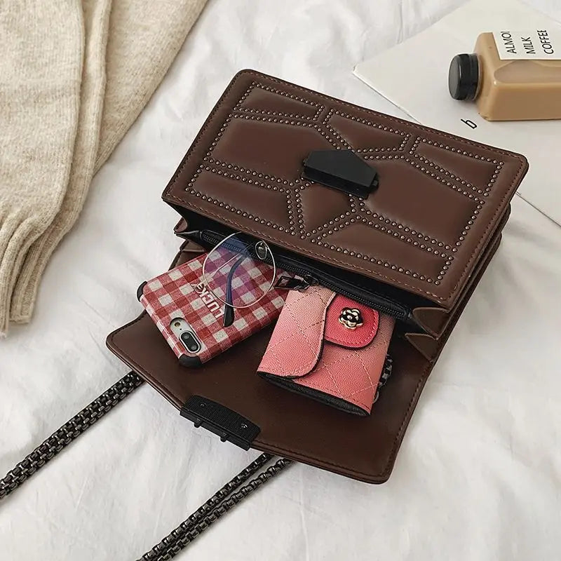 Rivet Chain Small Crossbody Bags For Women 2022 Shoulder Messenger Bag Lady Luxury Handbags