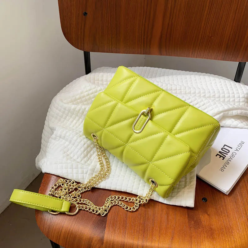 Kiwi Green Summer PU Leather Flap Crossbody Bags For Women Luxury Solid Color Shoulder Handbags Chain Purses