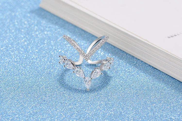 925 Sterling Silver Irregular Double Layer Zirconia Ring For Women Anillos Resizable Rings Bague S-r172