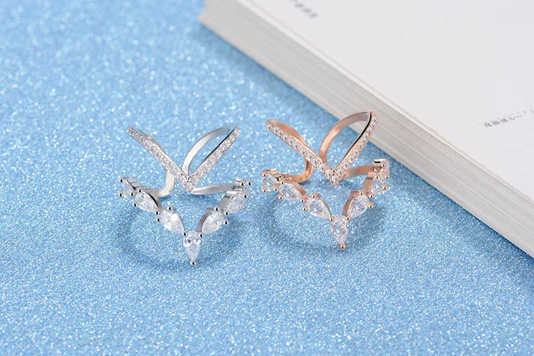 925 Sterling Silver Irregular Double Layer Zirconia Ring For Women Anillos Resizable Rings Bague S-r172