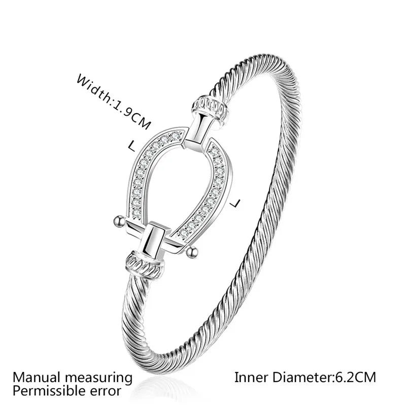 Pure Silver Horse Shoes Bangle Bracelet for Women Femme Pulseria Costume Jewelry Decorations U Clasp Water Drop Bracelet Gifts