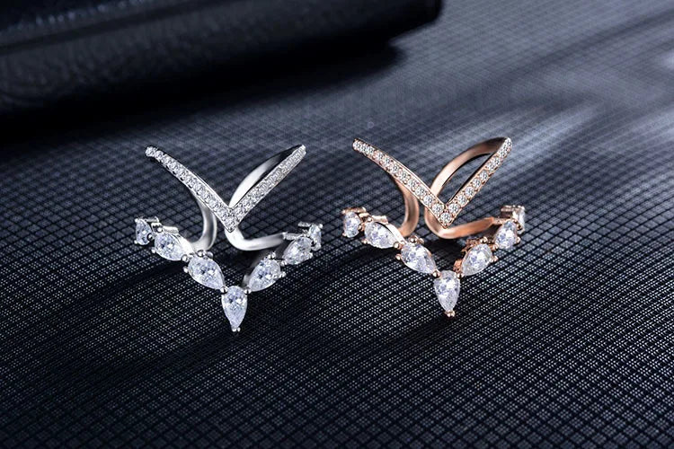 925 Sterling Silver Irregular Double Layer Zirconia Ring For Women Anillos Resizable Rings Bague S-r172