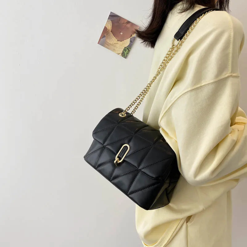 Kiwi Green Summer PU Leather Flap Crossbody Bags For Women Luxury Solid Color Shoulder Handbags Chain Purses