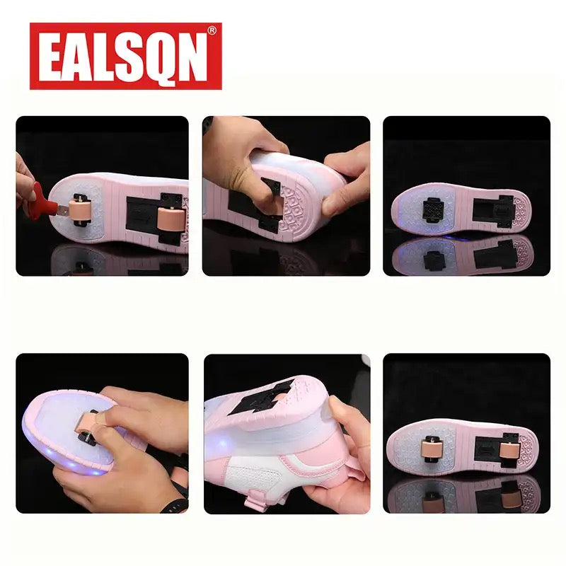Children’s Two Wheels Luminous Glowing Sneakers Heels Pink Led Light Roller Skate Shoes Kids Led Shoes Boys Girls USB Charging