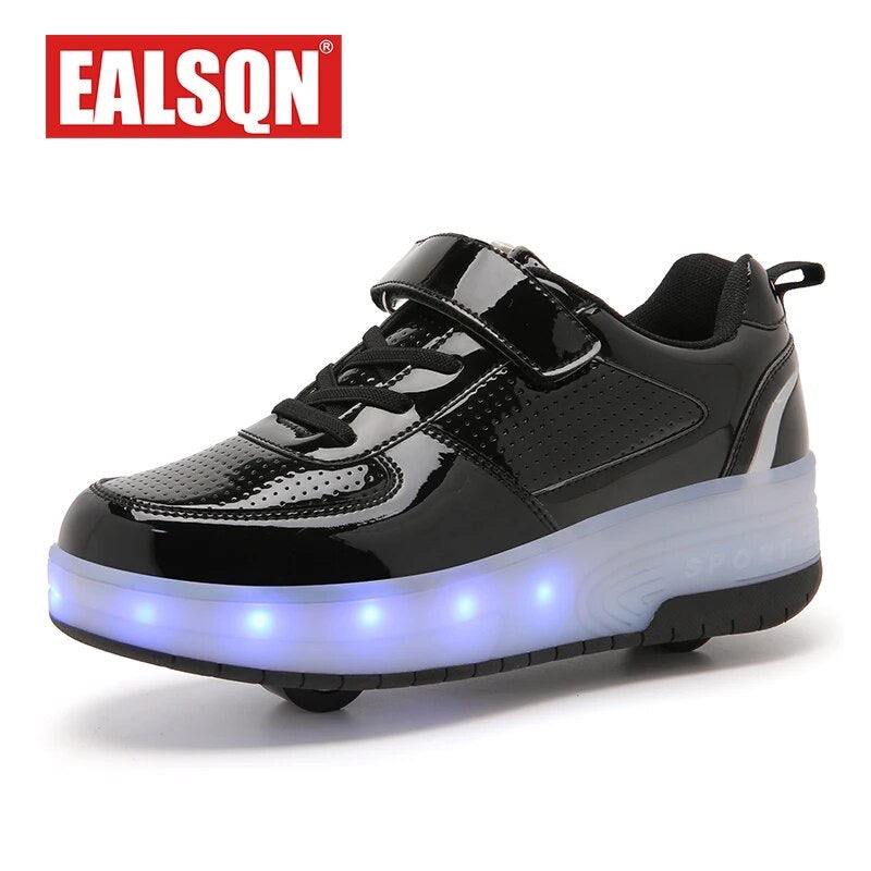 Children’s Two Wheels Luminous Glowing Sneakers Heels Pink Led Light Roller Skate Shoes Kids Led Shoes Boys Girls USB Charging