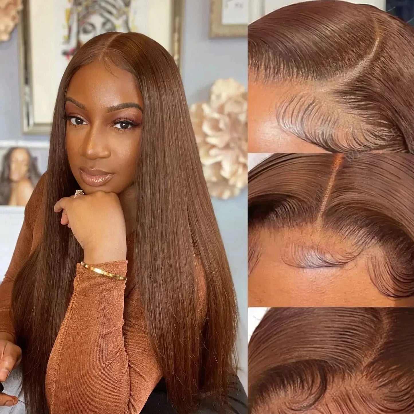 30 inch Chocolate Brown 13x4 HD Lace Front Human Hair Wig Brazilian Bone Straight 13x6 HD Lace Frontal Wig 180% Density On Sale