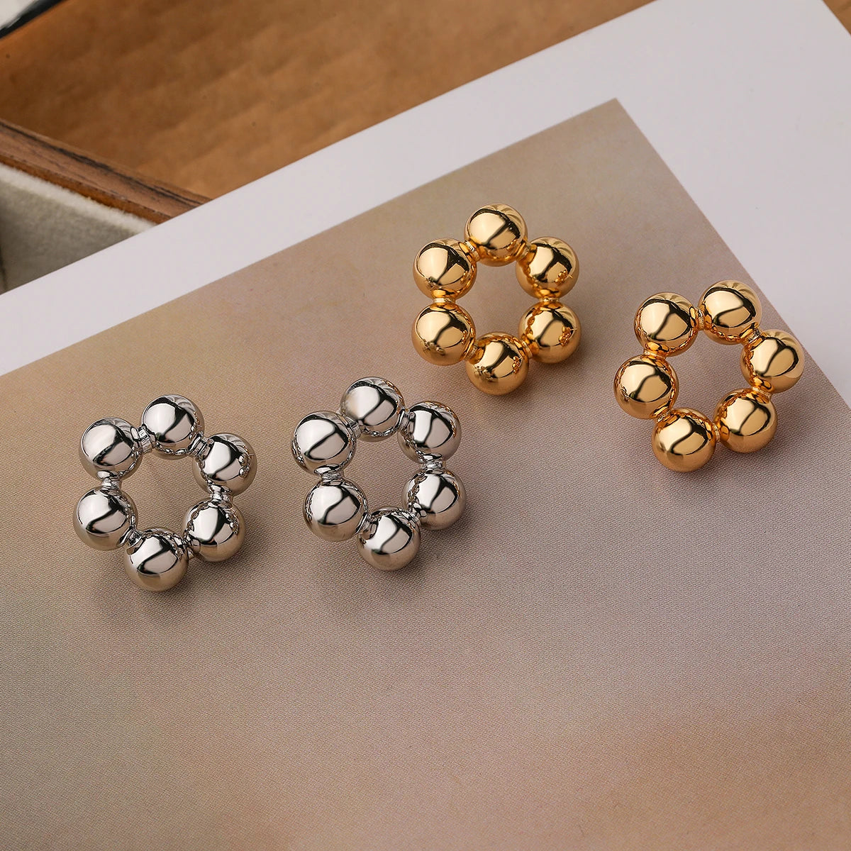 Mafisar 2023 Trendy Gold/Silver Color Copper Ball Shape Geometric Stud Earrings For Elegant Women Party Jewelry Accessories