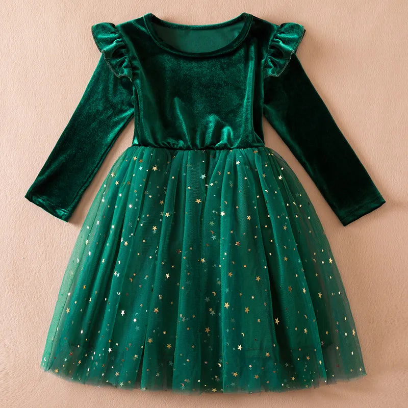 2023 New Girls Christmas Dress for Girls Kids Autumn Full Sleeve Sequined Tulle Tutu Princess Wedding Birthday Party Clothing