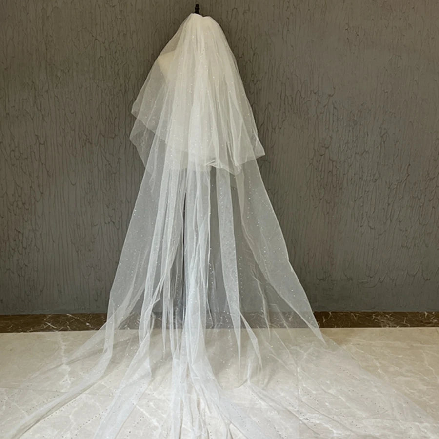 New Arrival 3.5 Meter Ivory Bride Wedding Veils 2024 Sparkly Bling Bling Beaded Bridal Veil with Metal Comb