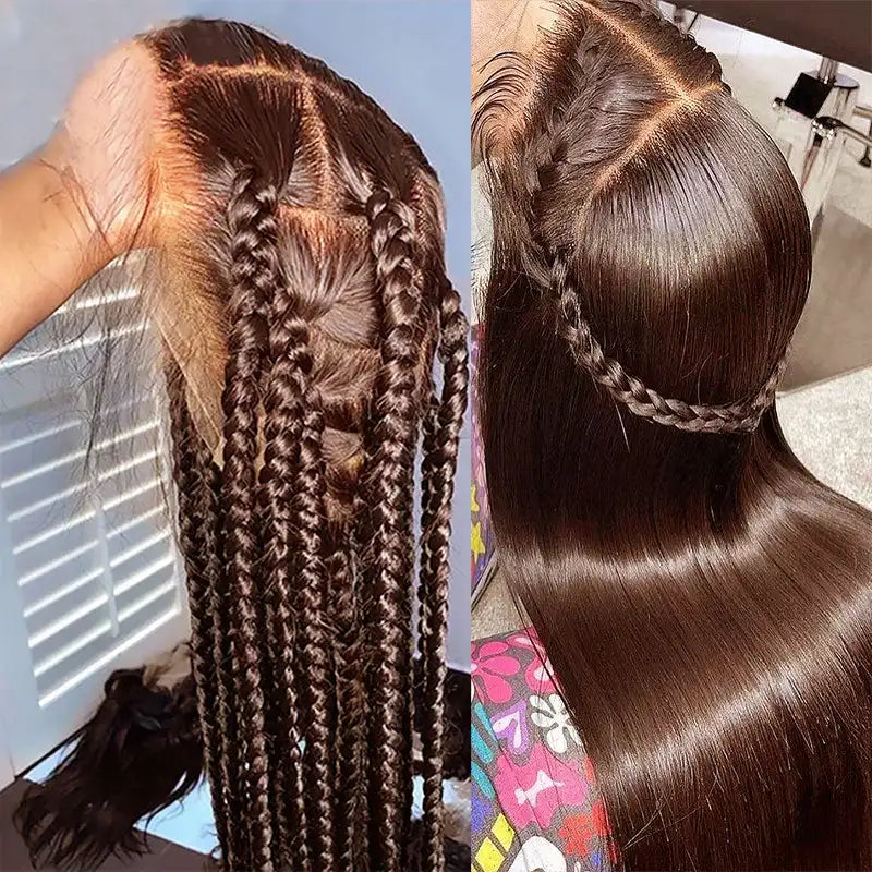 30 inch Chocolate Brown 13x4 HD Lace Front Human Hair Wig Brazilian Bone Straight 13x6 HD Lace Frontal Wig 180% Density On Sale