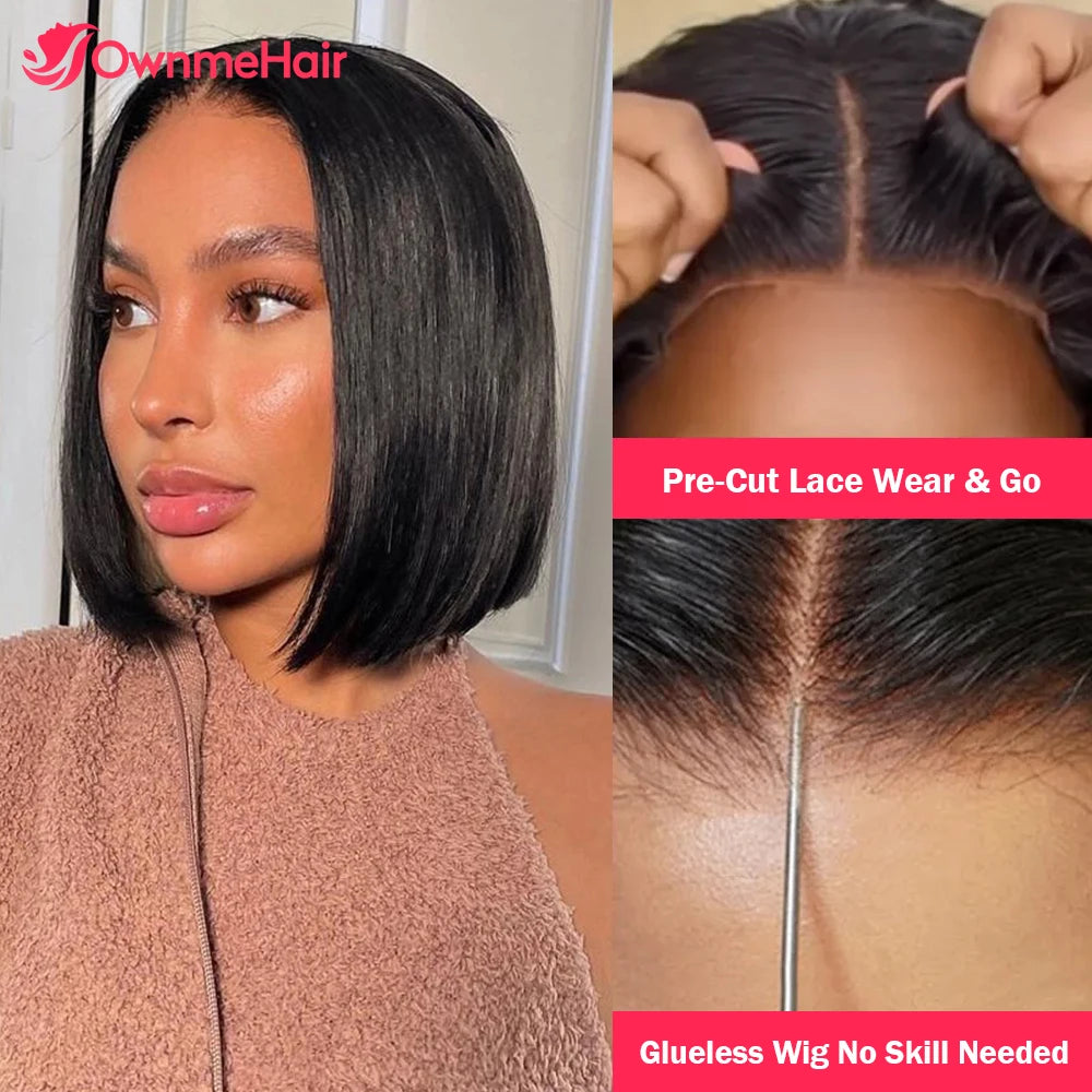 Glueless Straight Bob Wig 13x6 13x4 Glue Lace Frontal Human Hair Wigs for Women Pre Plucked with Baby Hair Pre-Cut Lace