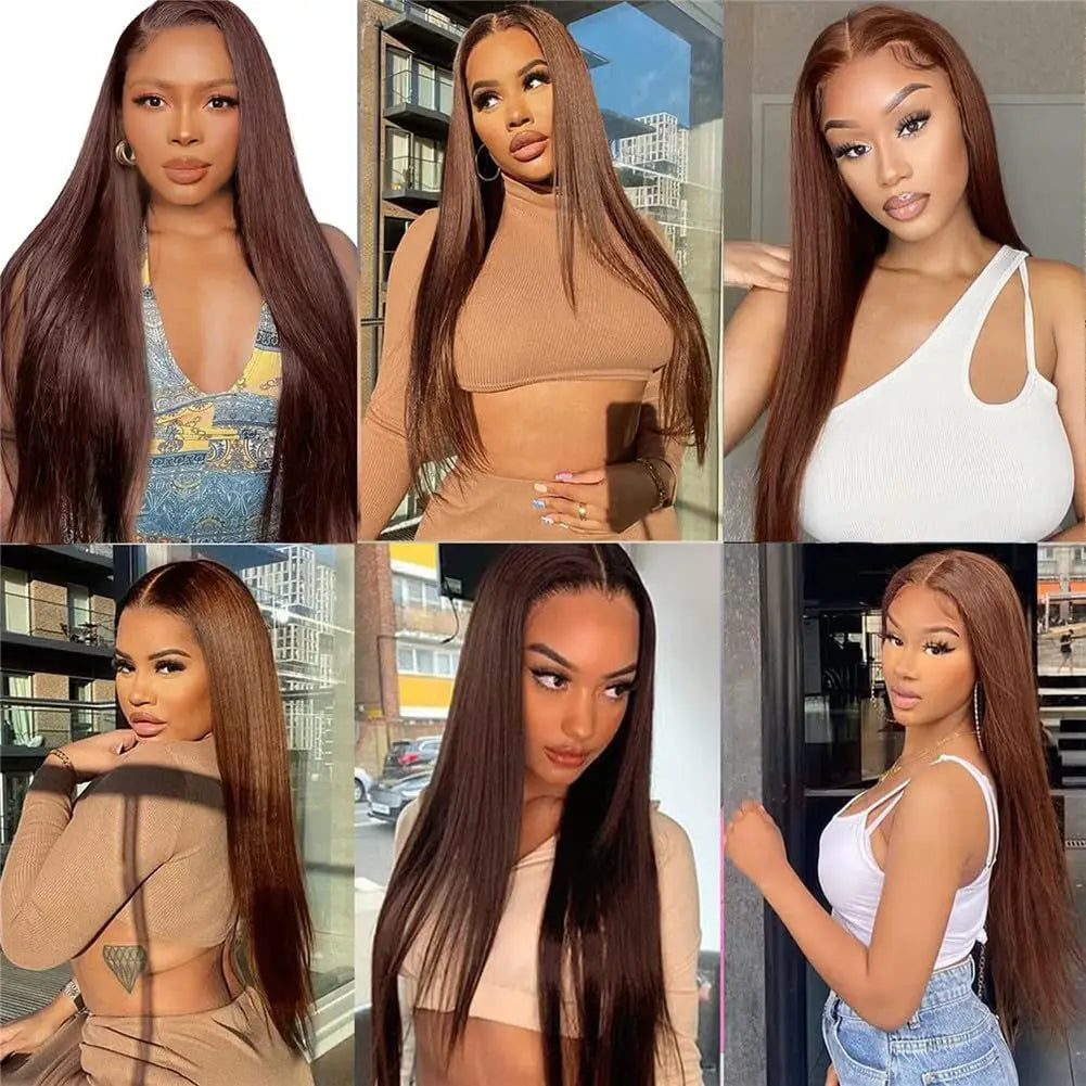 30 inch Chocolate Brown 13x4 HD Lace Front Human Hair Wig Brazilian Bone Straight 13x6 HD Lace Frontal Wig 180% Density On Sale