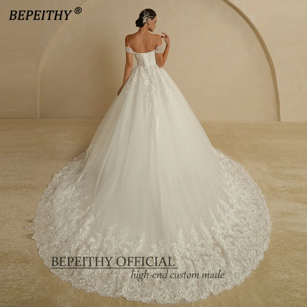 BEPEITHY Princess Sweetheart Wedding Dress For Women Ivory Glitter Skirt Sleeveless Court Train Vintage Bride Bridal Ball Gown