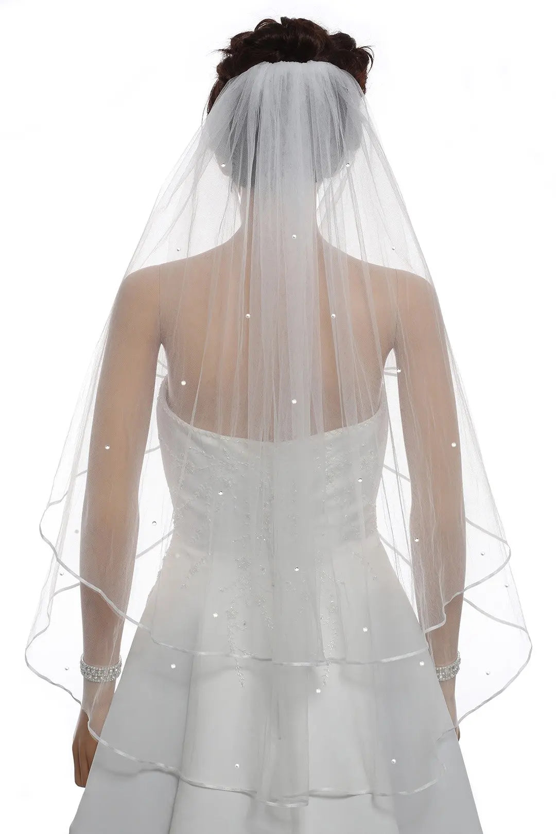 2T 2 Tier Ribbon Edge Center Gathered Beaded Bridal Veil 2023