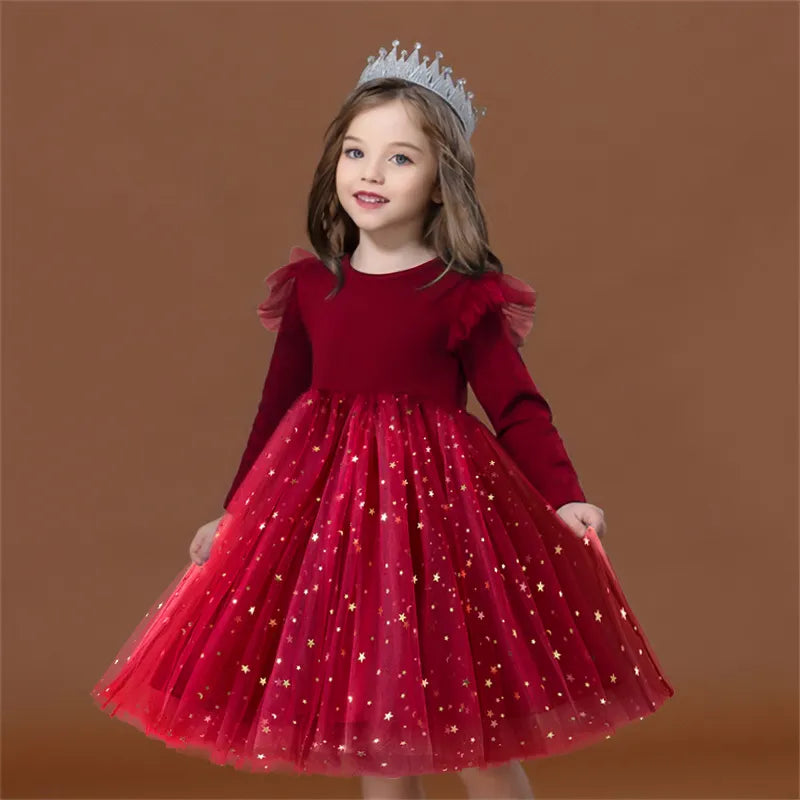 2023 New Girls Christmas Dress for Girls Kids Autumn Full Sleeve Sequined Tulle Tutu Princess Wedding Birthday Party Clothing