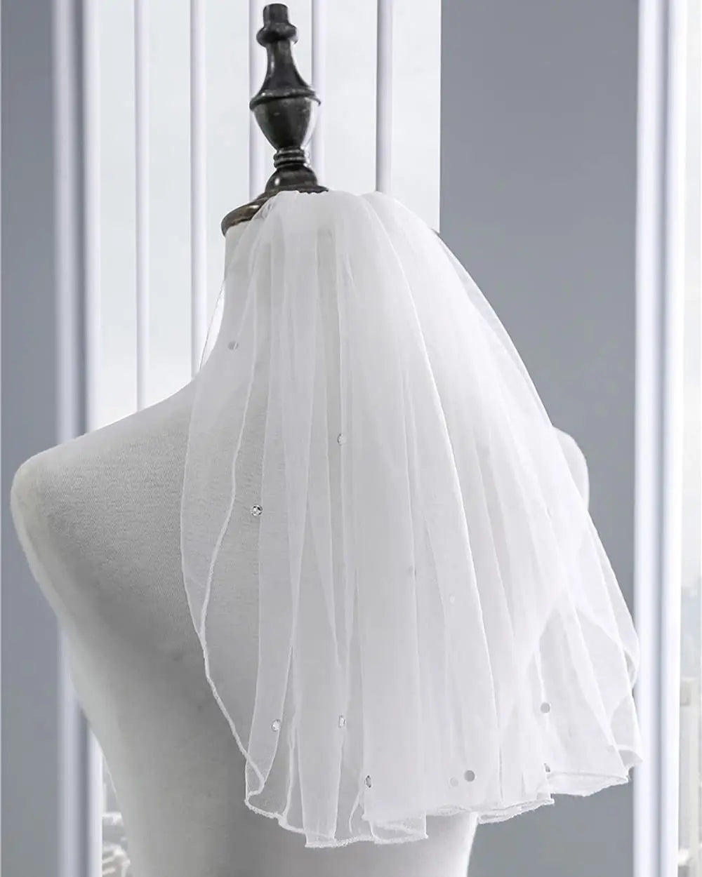 Crystal Bridal Veils Short 1 Tier Soft Mesh With Comb Wedding Party Bride Hair Accessories for Women and Girls