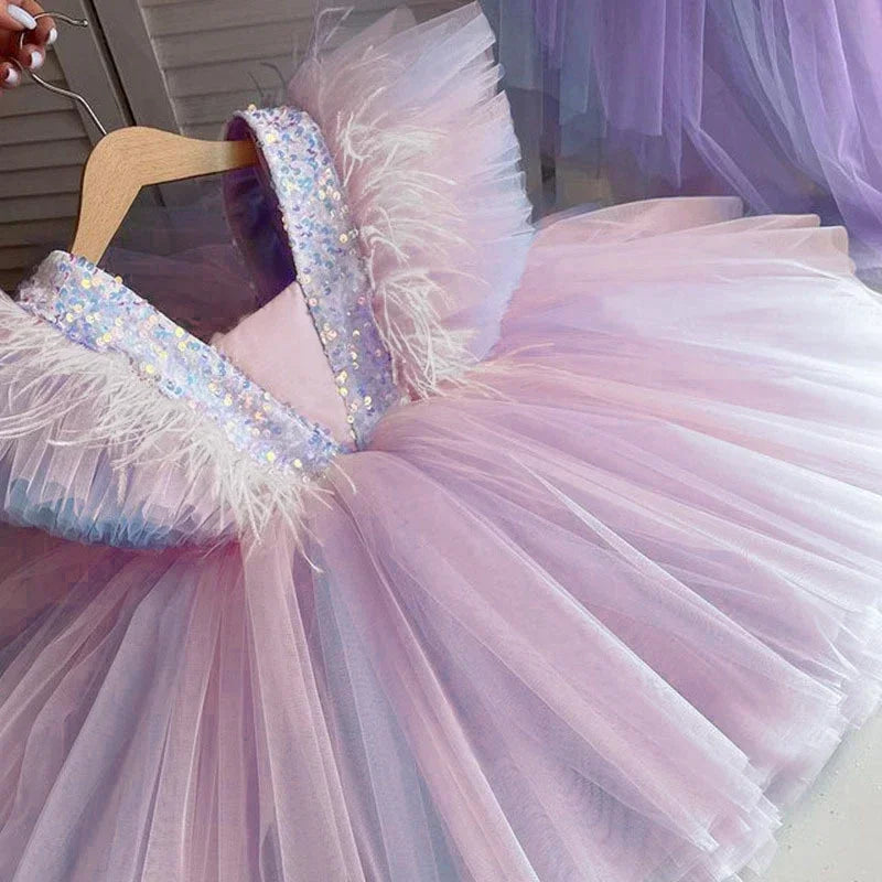 Fancy 12M Baby Unicorn Tutu Gown Girl Sequin Bow 1st Birthday Princess Dress Flower Girl Costume for Wedding Party Summer Cloth
