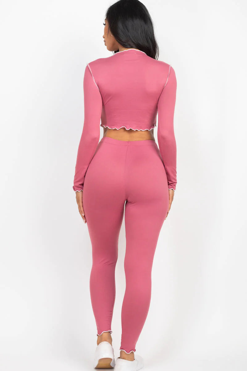 Lettuce Edge Long Sleeve Crop Top & Leggings Set (CAPELLA)
