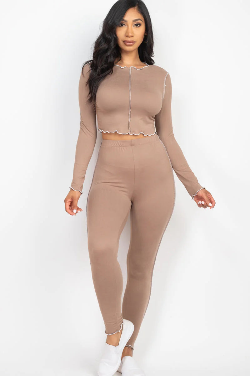Lettuce Edge Long Sleeve Crop Top & Leggings Set (CAPELLA)