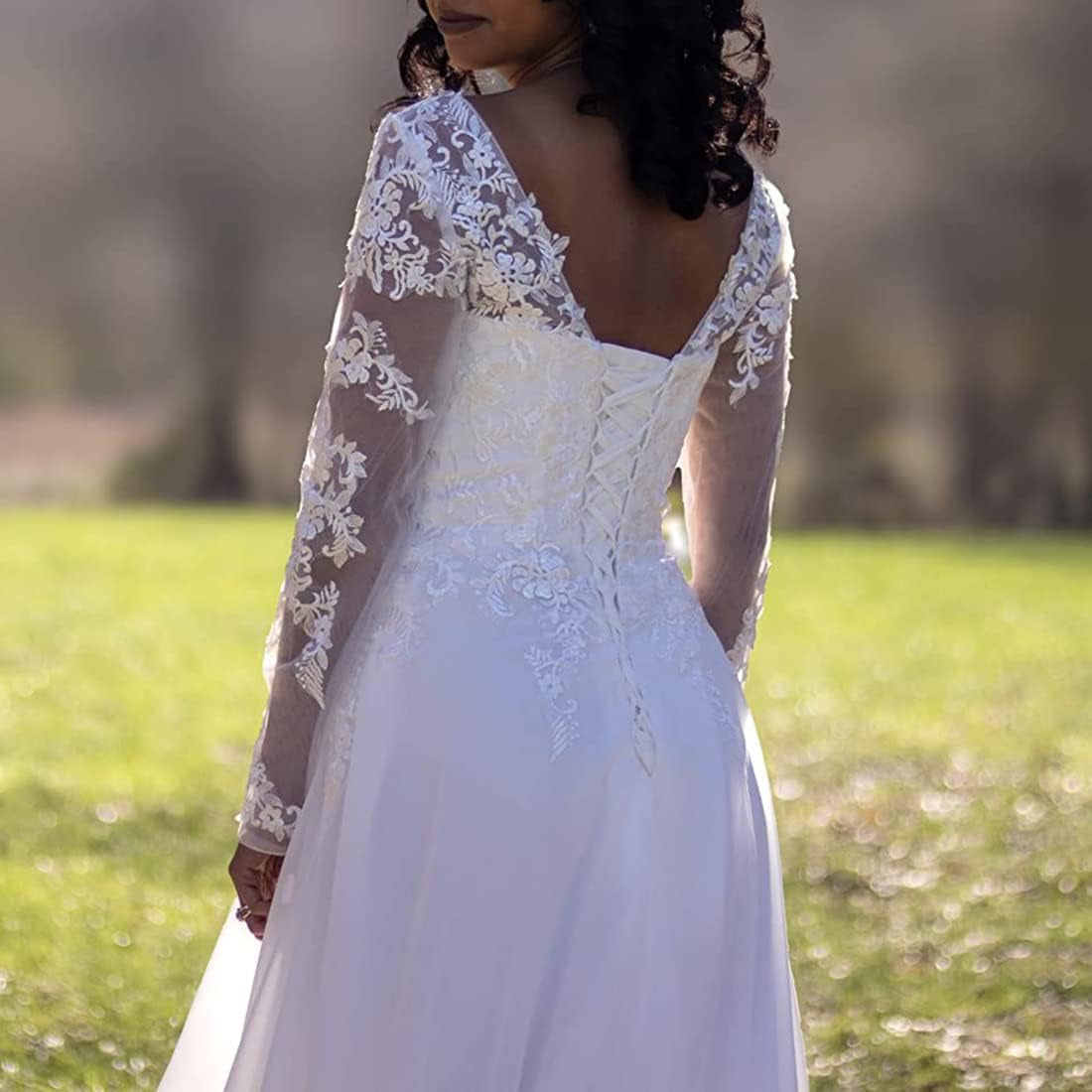 Wedding Dresses for Bride 2024 with Lace Appliques Chiffon a Line Women Dress Long Sleeves Beach Bride Dress