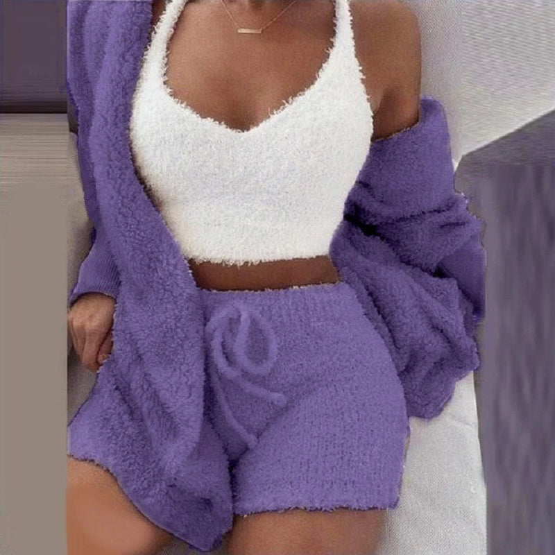 Women Set New Loose Womens High Waist Cardigan Coat Shorts Crop Top Piece Set Casual Soft Sweatsuits for Women Casual Sports