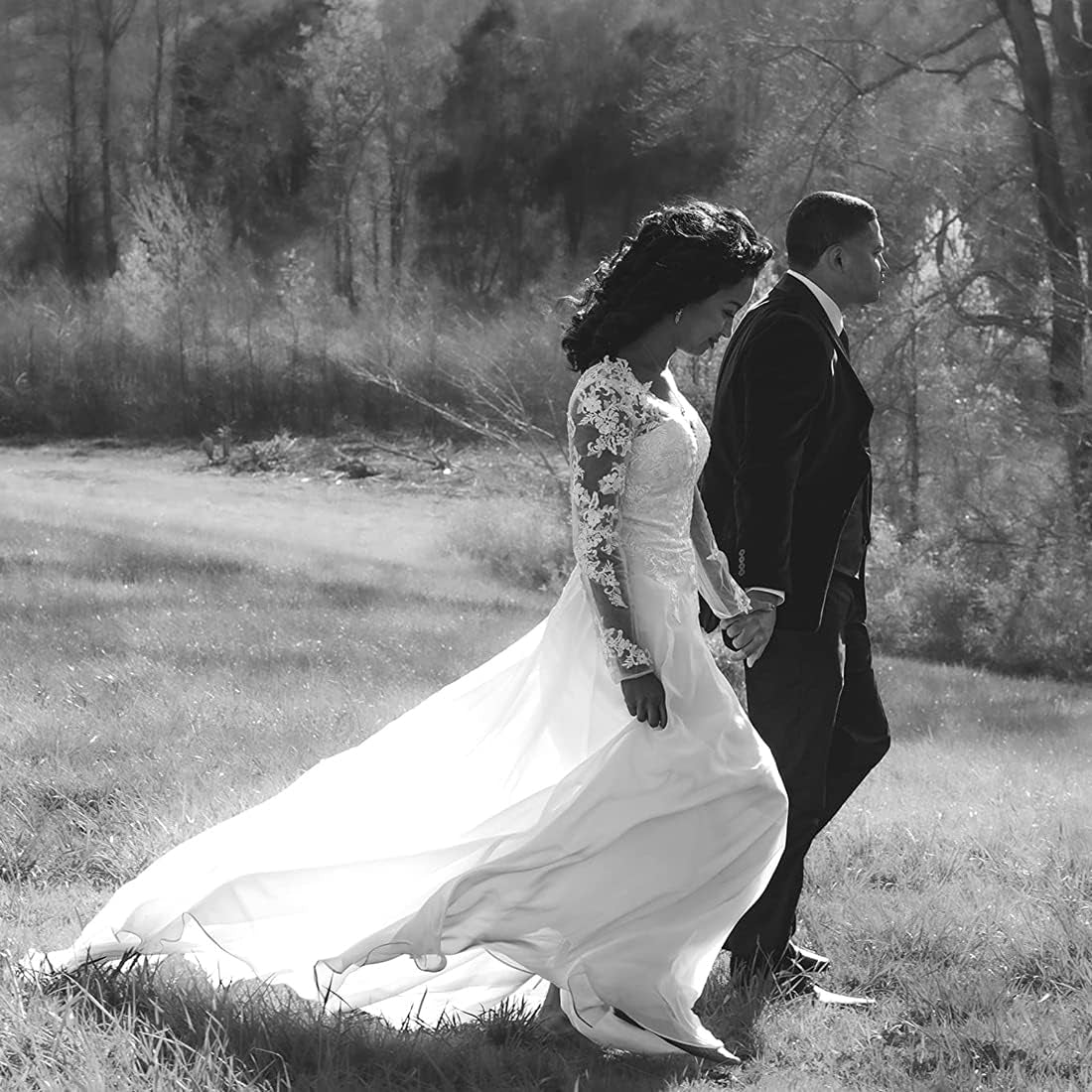 Wedding Dresses for Bride 2024 with Lace Appliques Chiffon a Line Women Dress Long Sleeves Beach Bride Dress