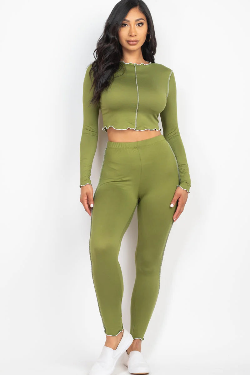 Lettuce Edge Long Sleeve Crop Top & Leggings Set (CAPELLA)