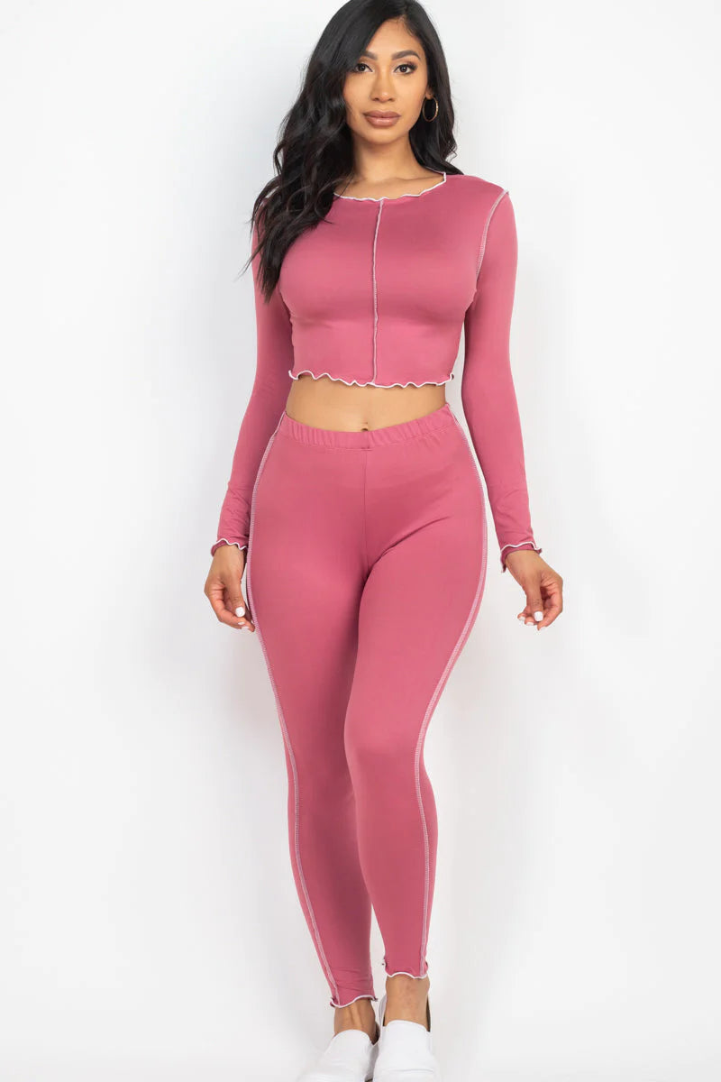 Lettuce Edge Long Sleeve Crop Top & Leggings Set (CAPELLA)