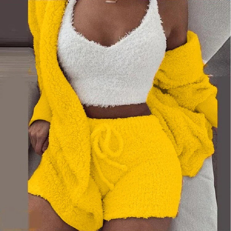 Women Set New Loose Womens High Waist Cardigan Coat Shorts Crop Top Piece Set Casual Soft Sweatsuits for Women Casual Sports