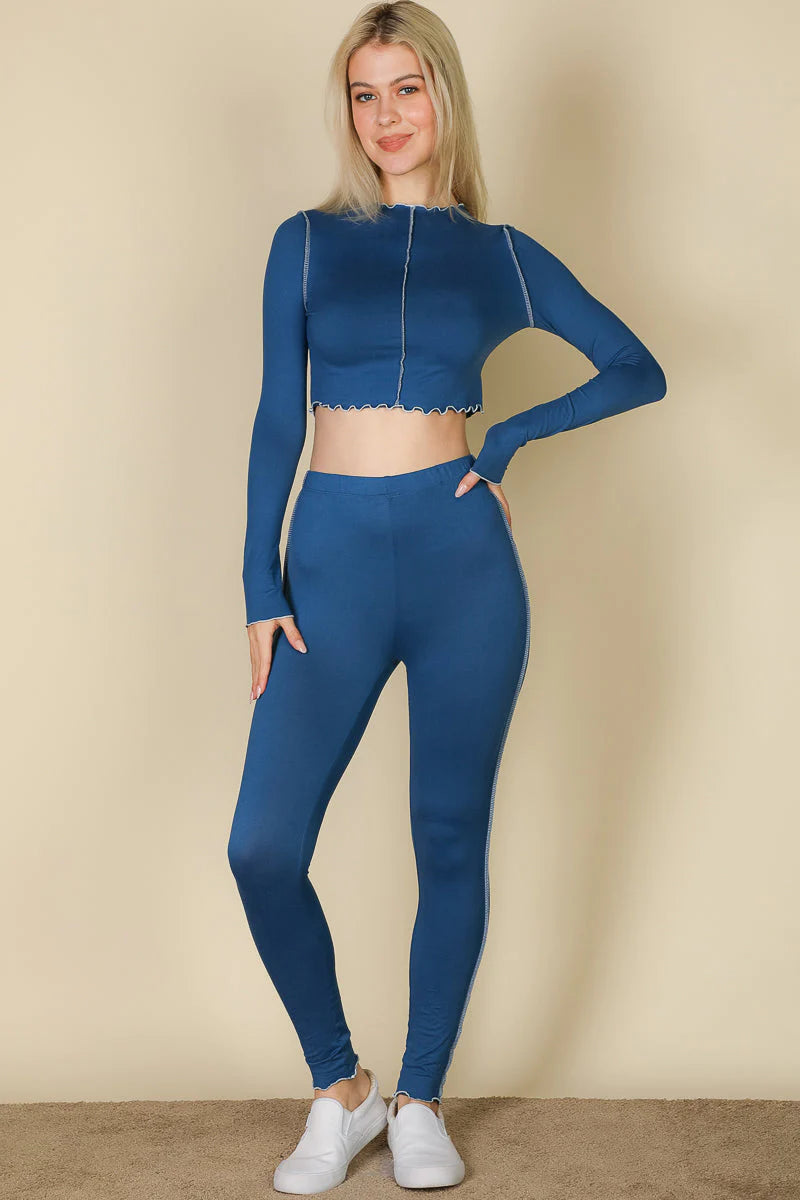 Lettuce Edge Long Sleeve Crop Top & Leggings Set (CAPELLA)