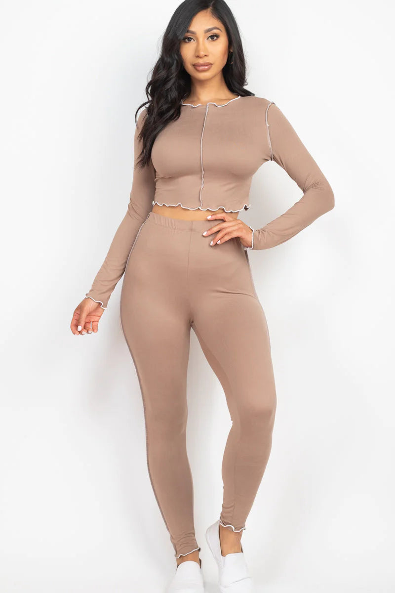 Lettuce Edge Long Sleeve Crop Top & Leggings Set (CAPELLA)