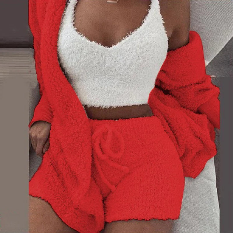 Women Set New Loose Womens High Waist Cardigan Coat Shorts Crop Top Piece Set Casual Soft Sweatsuits for Women Casual Sports