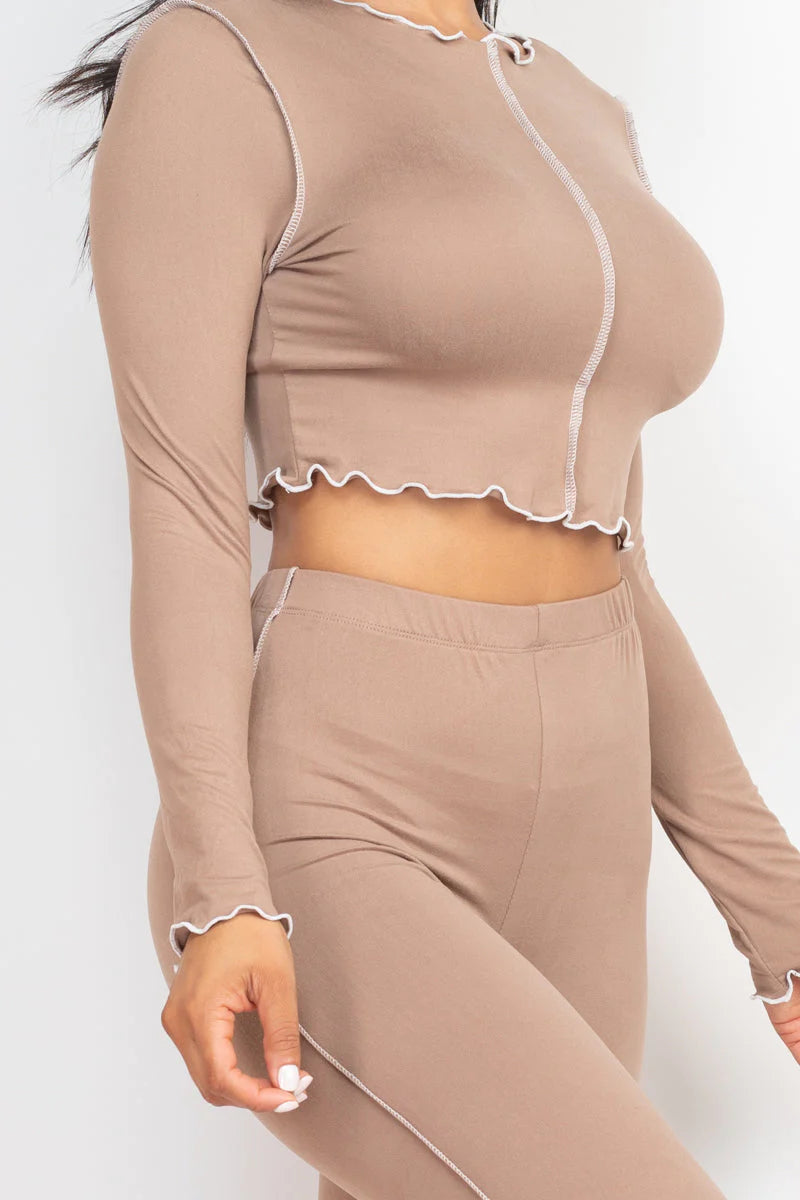Lettuce Edge Long Sleeve Crop Top & Leggings Set (CAPELLA)