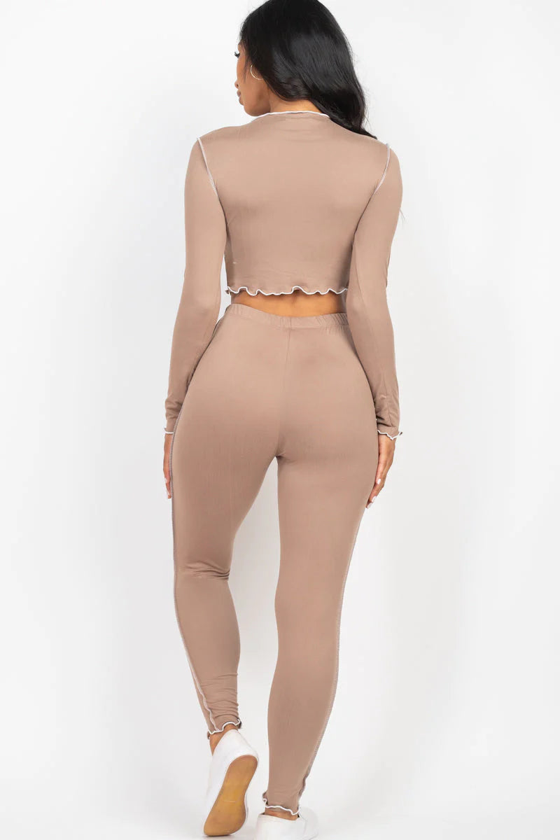 Lettuce Edge Long Sleeve Crop Top & Leggings Set (CAPELLA)