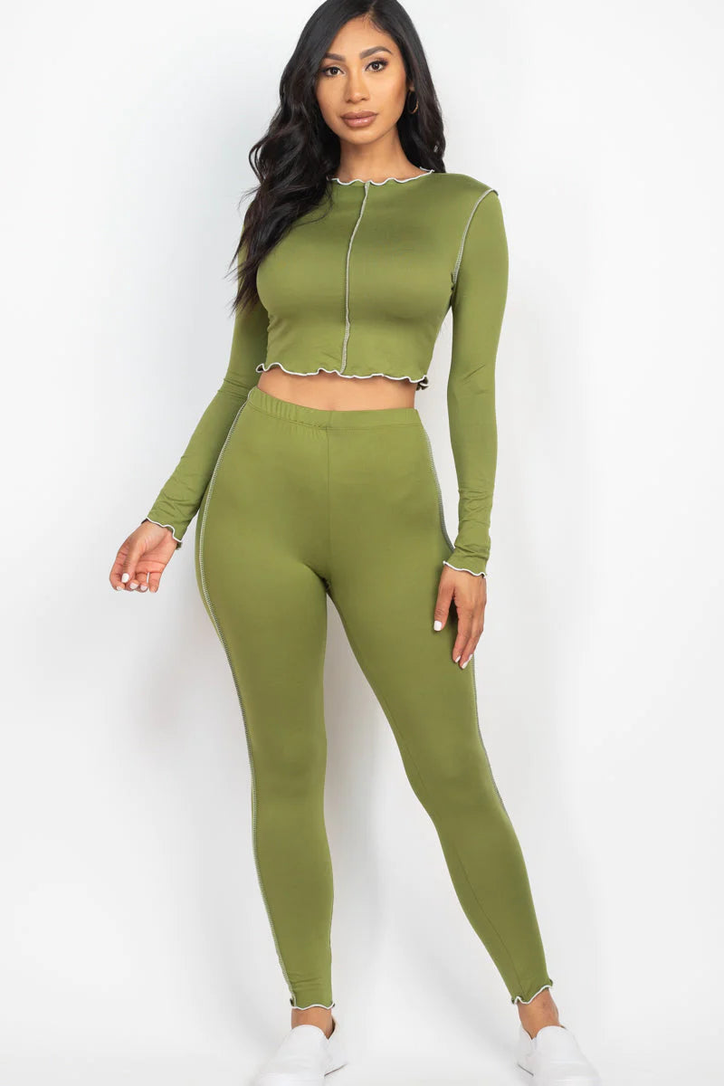 Lettuce Edge Long Sleeve Crop Top & Leggings Set (CAPELLA)