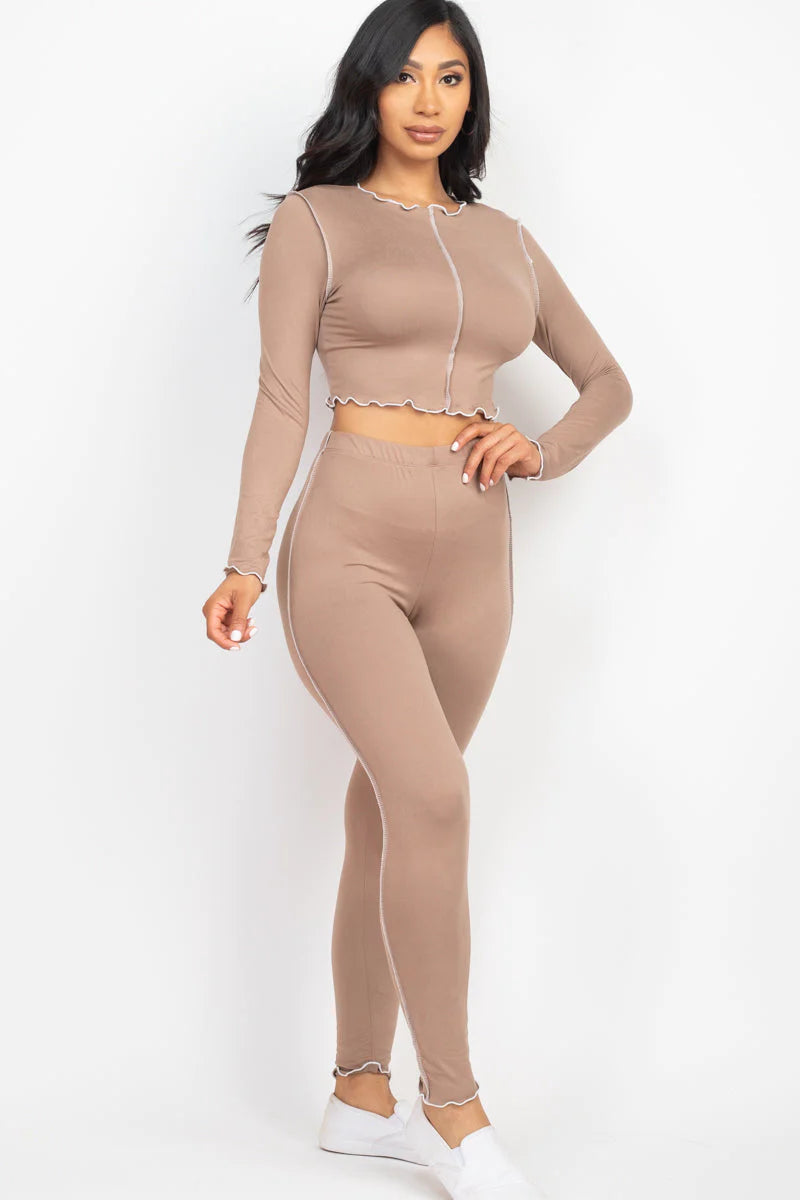 Lettuce Edge Long Sleeve Crop Top & Leggings Set (CAPELLA)