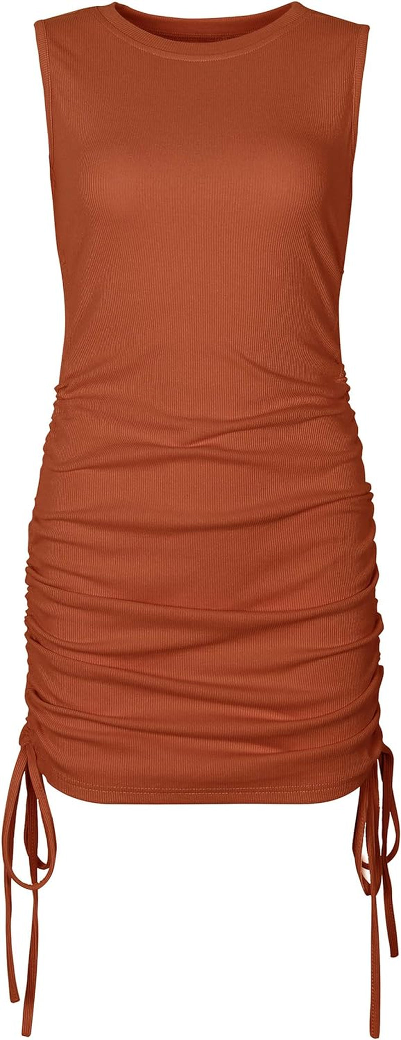 Women'S High Neck Ribbed Fitted Short Dresses Ruched Tank Sleeveless Bodycon Mini Dress Night Out Y2K