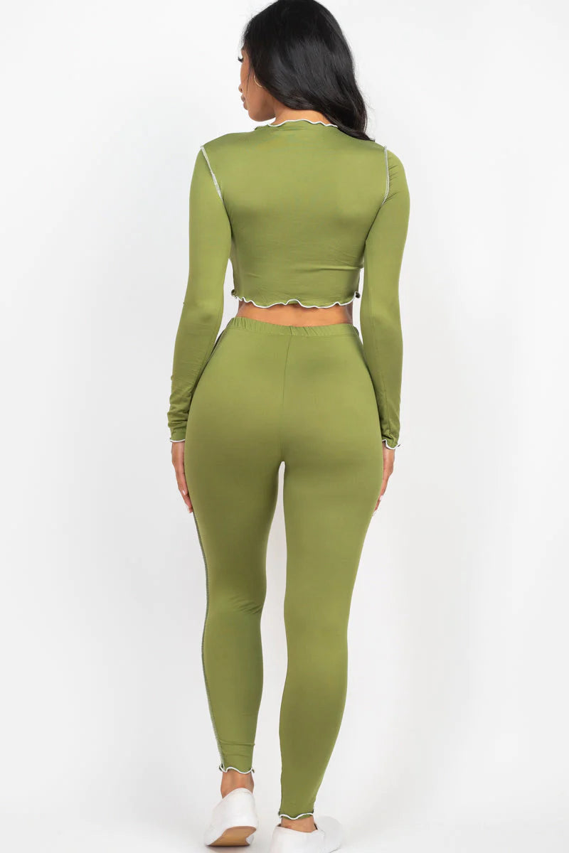 Lettuce Edge Long Sleeve Crop Top & Leggings Set (CAPELLA)
