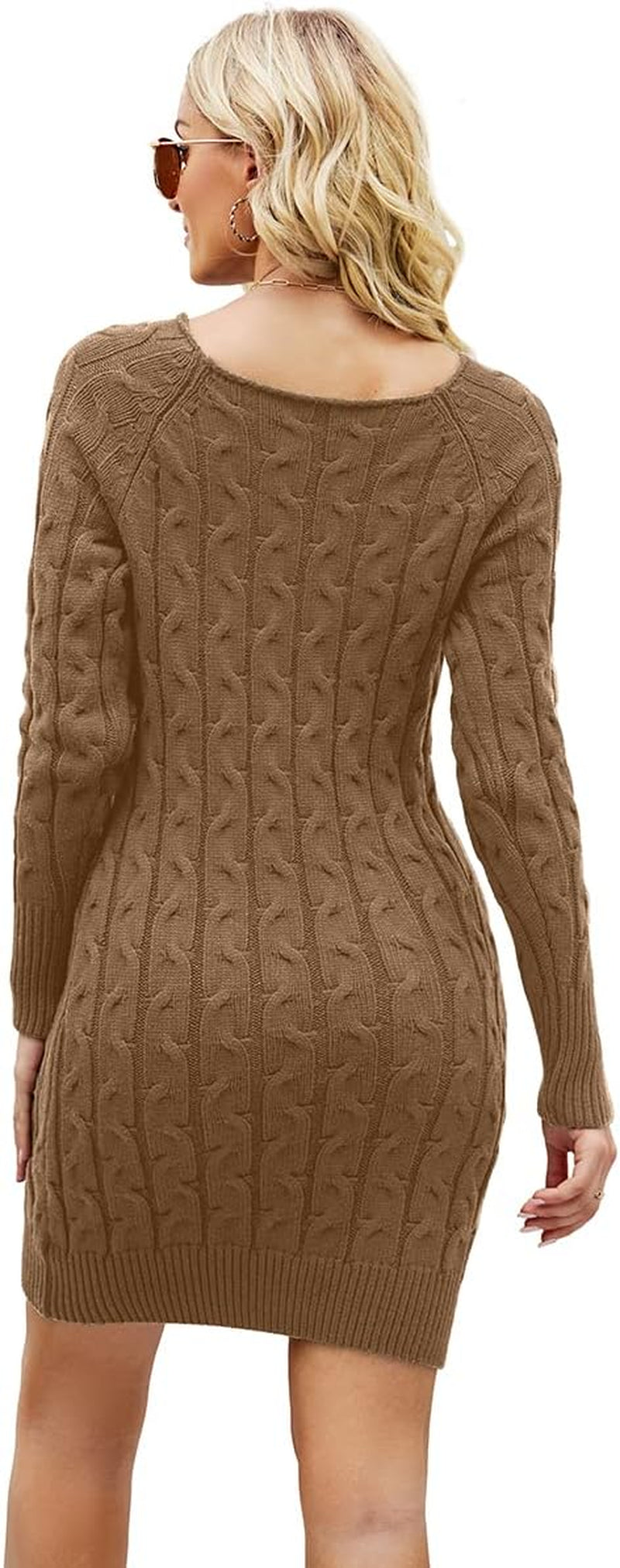 Womens Sweater Dress Ribbed Cable Knit Long Sleeve Sweater Dresses Casual Slim Fit Solid Pullover Knit Mini Dress