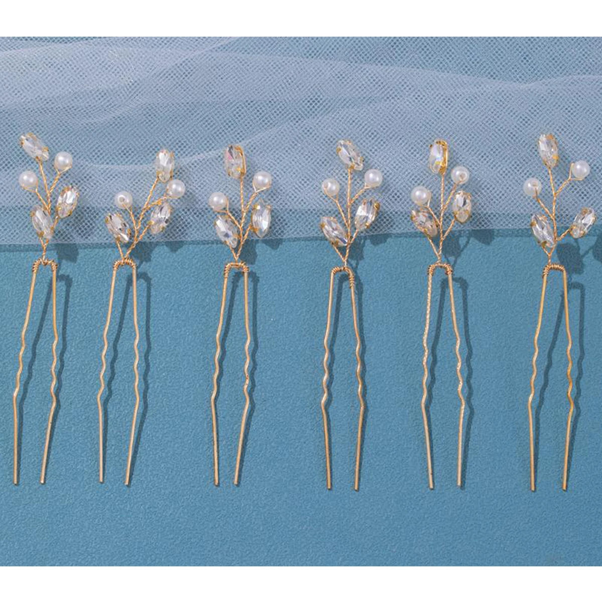 6Pcs Bridal Hairpins Wedding Headpiece Golden And Silvery Pearl Hair Comb Rhinestone Crystal Wedding Hair Accessories