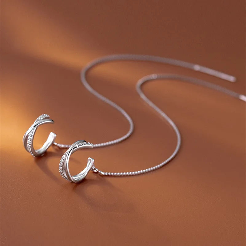 1Pcs 925 Silver Plated Ear Cuff Earrings Tassel Non-Piercing Zircon Cross Cuff Ear Clip Earring For Women Jewelry Gift eh1134