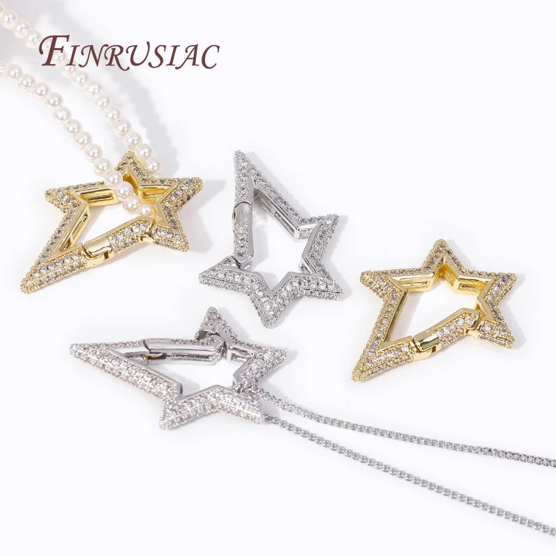 Star Spring Buckle,Shiny Zircon Carabiner Clasp Lock,18K Gold Plated Star Carabiner,DIY Necklace Jewelry Making Accessories