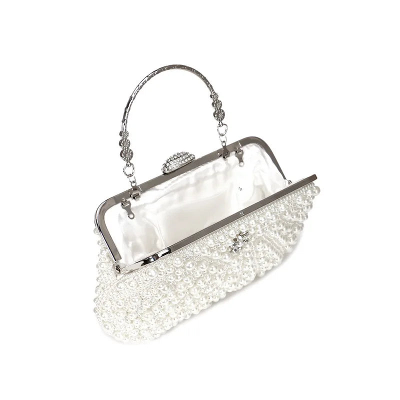 Beading Women Evening Bags Embroidery Shell Flower Diamonds Prom Clutch With Handle Pearl Handbags