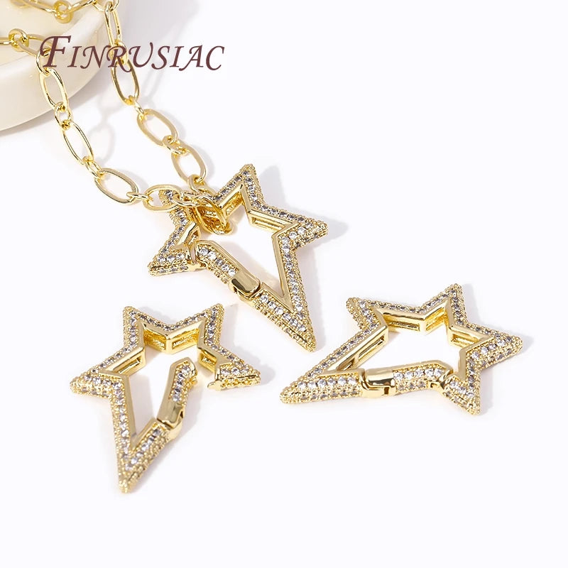 Star Spring Buckle,Shiny Zircon Carabiner Clasp Lock,18K Gold Plated Star Carabiner,DIY Necklace Jewelry Making Accessories