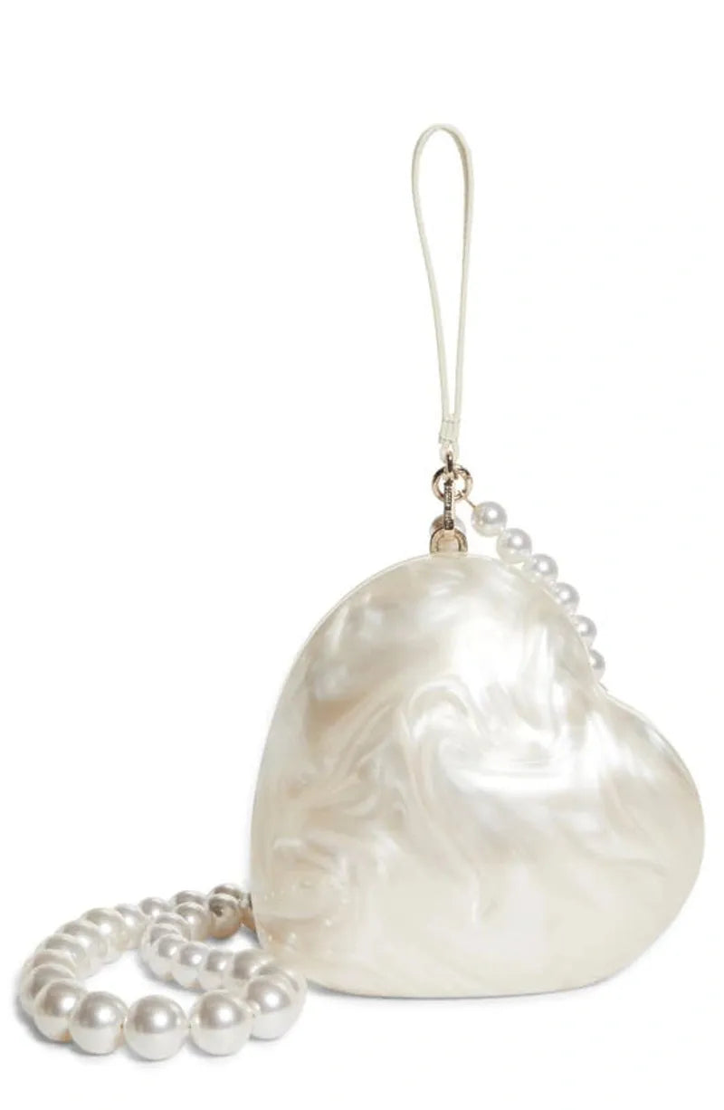 Acrylic heart bag women designer evening party cute pearl color purse 2023 new clutch handbag with strap wholesale