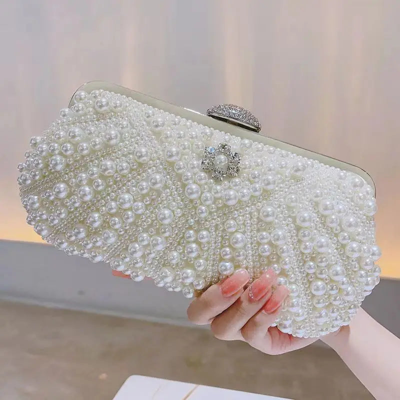 Beading Women Evening Bags Embroidery Shell Flower Diamonds Prom Clutch With Handle Pearl Handbags