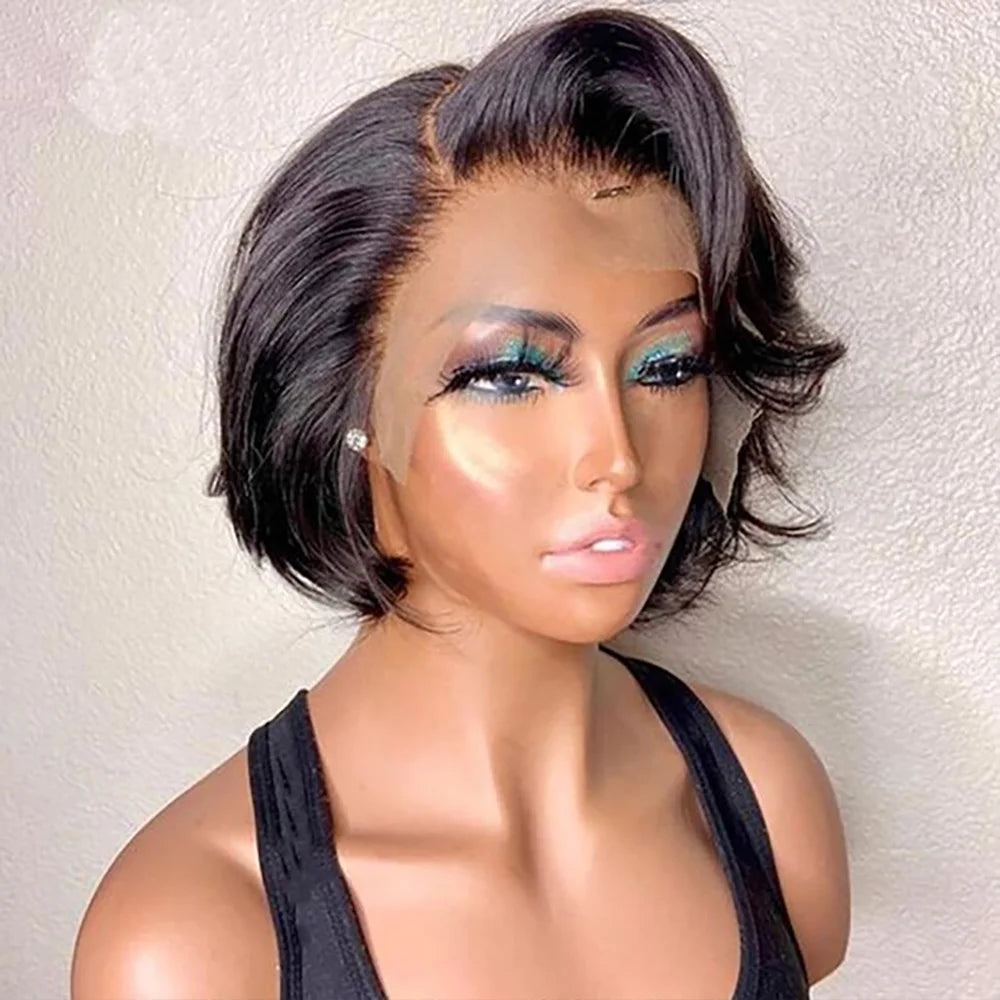Side Part Wig Human Hair 13x1 Lace Frontal Wigs HD Transparent Short Bob Human Hair Wigs For Women Lace Front Human Hair Wig