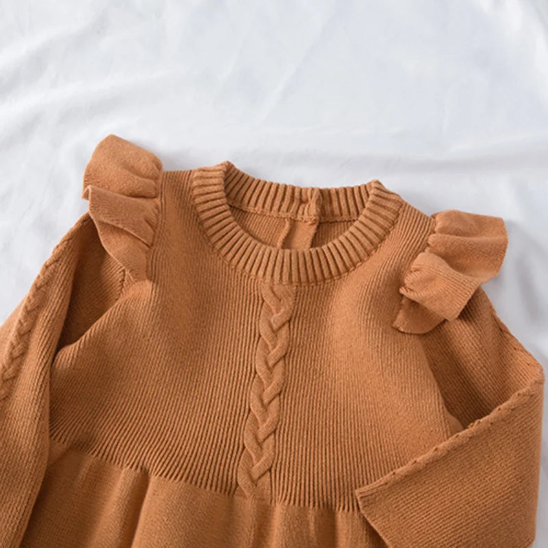 Spring and Autumn Girls' Knitted Loose Bald Sweater Thin Dress Preschool Soft Long Sleeve Dress Baby Christmas Dress