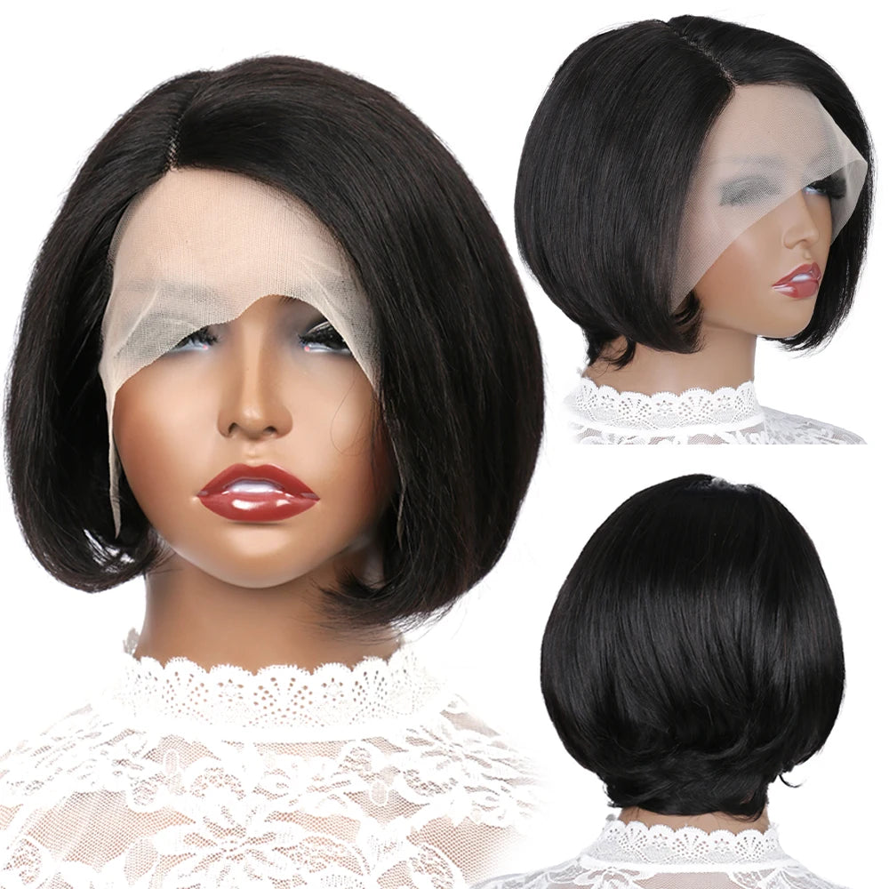 Side Part Wig Human Hair 13x1 Lace Frontal Wigs HD Transparent Short Bob Human Hair Wigs For Women Lace Front Human Hair Wig